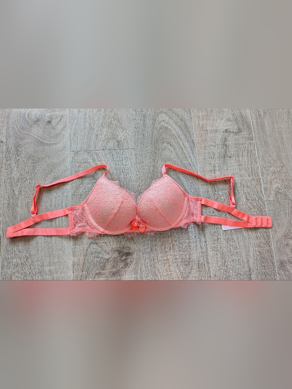NWOT Victoria's Secret Nude Orange Metallic Thread Lace Rhinestone Bow Strappy P - Picture 5 of 10